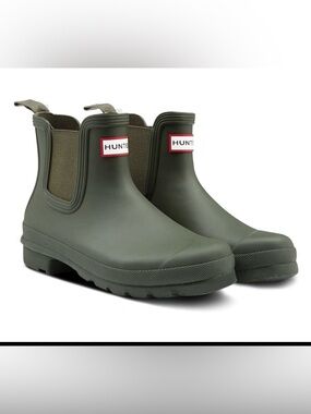 Hunter Olive Green original Chelsea Rain Boots in dark olive • Sz 5